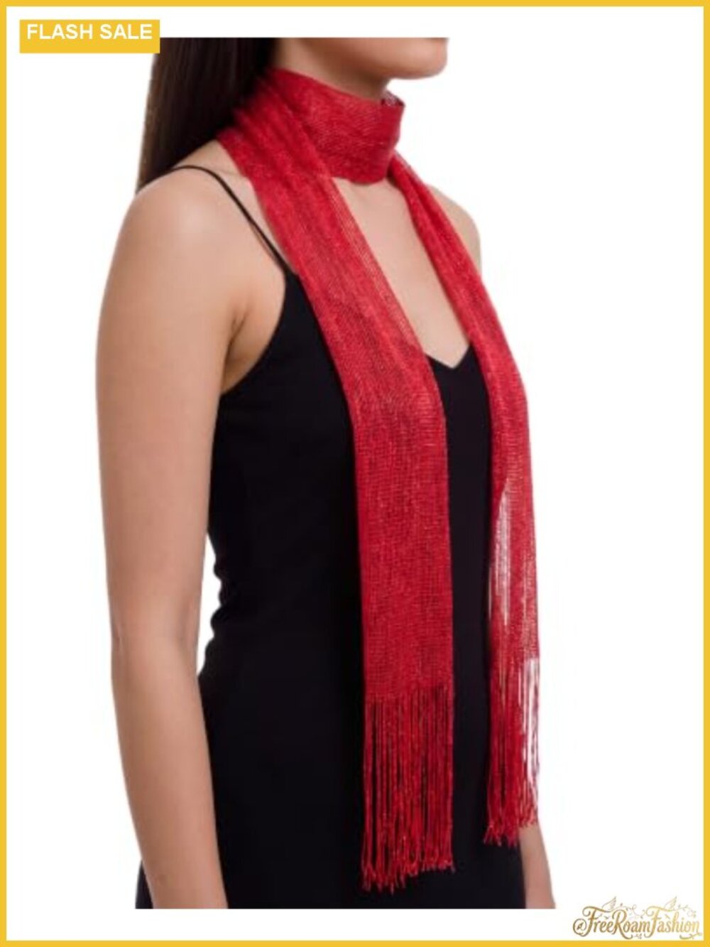 Y2K Sparkly Skinny Scarf Rave Festival Fringe Neck Tie Belt